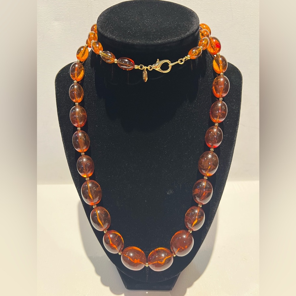 Joan Rivers Long Faux Amber Graduated Bead Necklace 32.5” Original Box